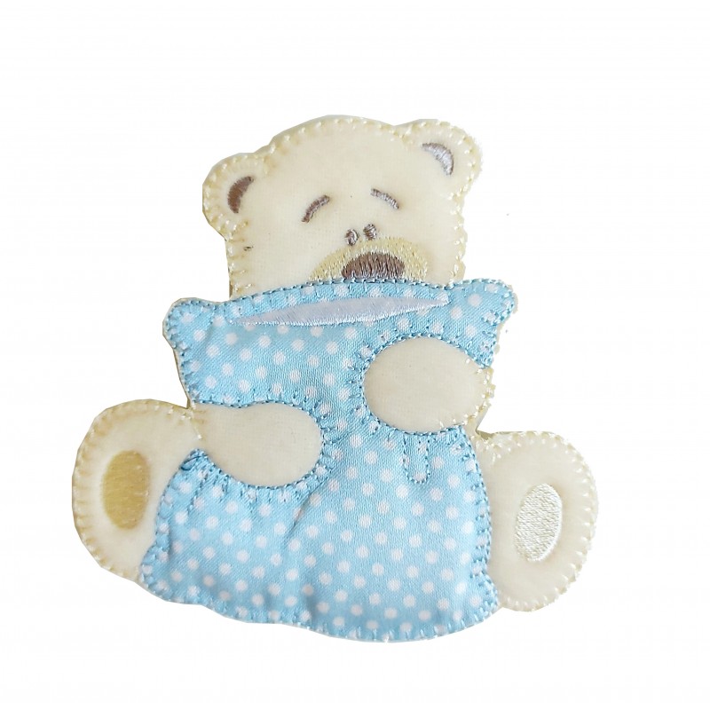 Marbet Iron-on Patch - Light Blue Teddy Bear with Pillow